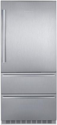 Liebherr CS-2080 LI-36"BTM MTN REF/FZR FRENCH DR IM sleek stainless steel bottom mount freezer refrigerator.