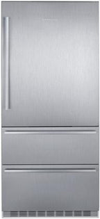 Liebherr CS-2080 LI-36"BTM MTN REF/FZR FRENCH DR IM sleek stainless steel bottom mount freezer refrigerator.