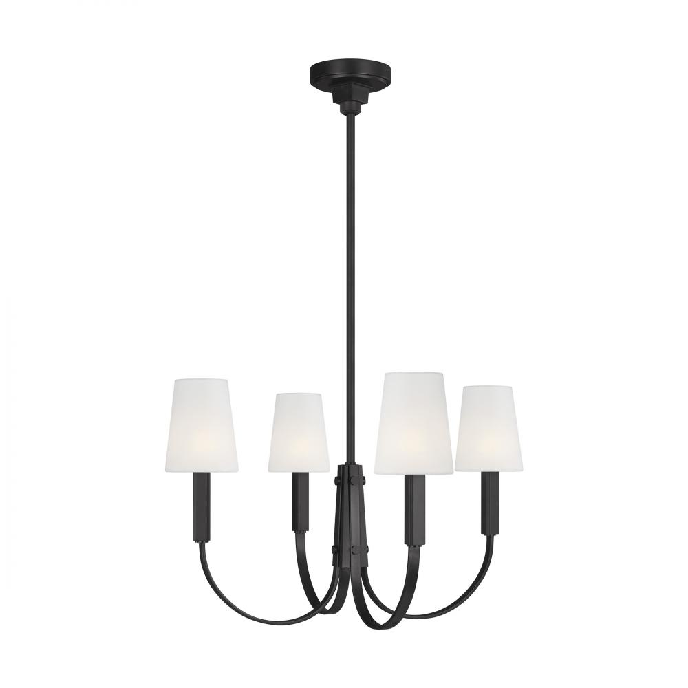 Visual Comfort TC1084AI - Logan Medium Chandelier in Aged Iron, stylish design with four white shade lights.