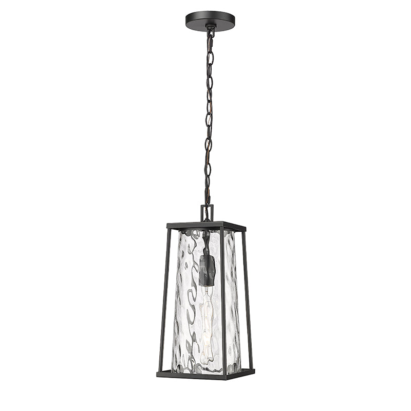 Millennium Lighting 10621-PBK - Dutton 8" Wide Outdoor Mini Pendant with black finish and glass design.