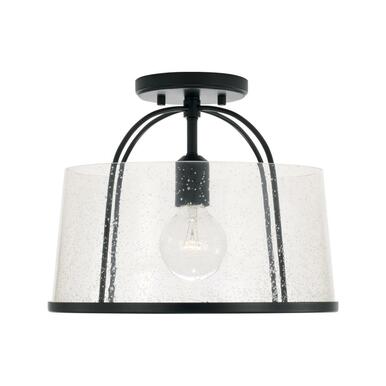 Capital Lighting 247011MB - Madison 1-Light Matte Black Semi-Flush Mount Light with clear shade and elegant design.