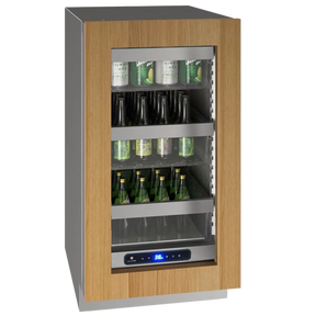 U-Line UHRE518-IG01A UL-GLASS REF 18" REV HINGE INTR 115V luxury beverage cooler with adjustable shelves and digital display.