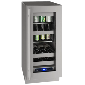 U-Line UHBV515-SG41A UL-BEV CENTER 15" LOCK RH HINGE SS 115V wine cooler with stainless steel finish.