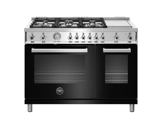 Bertazzoni PROF486GGASNET 48" Professional Series All Gas Range, Six Burners, Electric Griddle, Black - luxury appliances sale