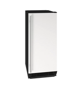 U-Line UHCR115-WS01B UL-ICE MAKER 15" REV HNGE WH SLD 115V in white with stainless steel handle.