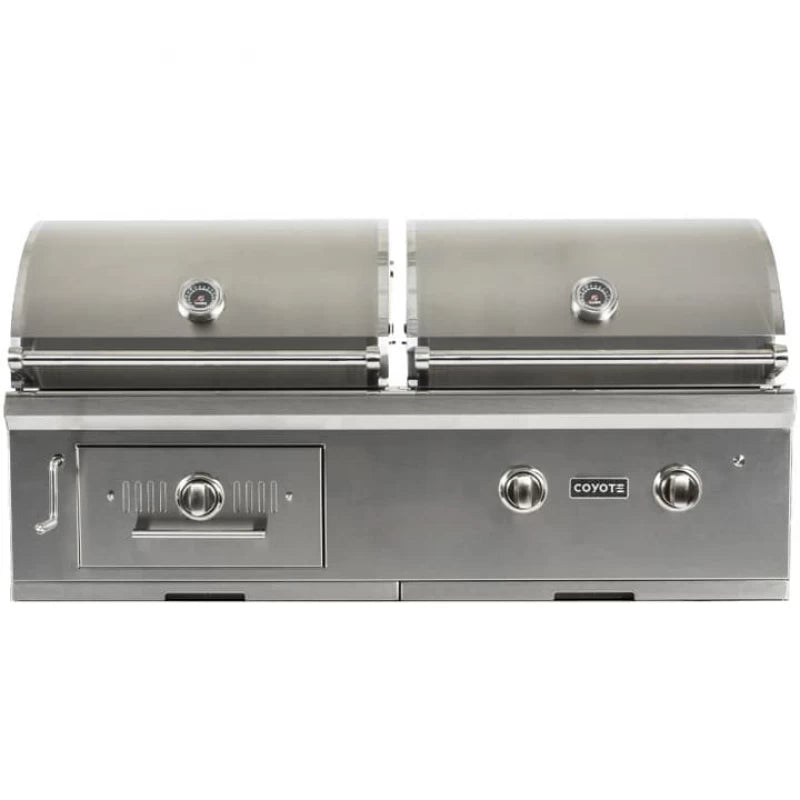 COYOTE C1HY50NG 50" Built In Hybrid Grill NATURAL GAS showcasing dual I-Burners and sleek stainless steel design.