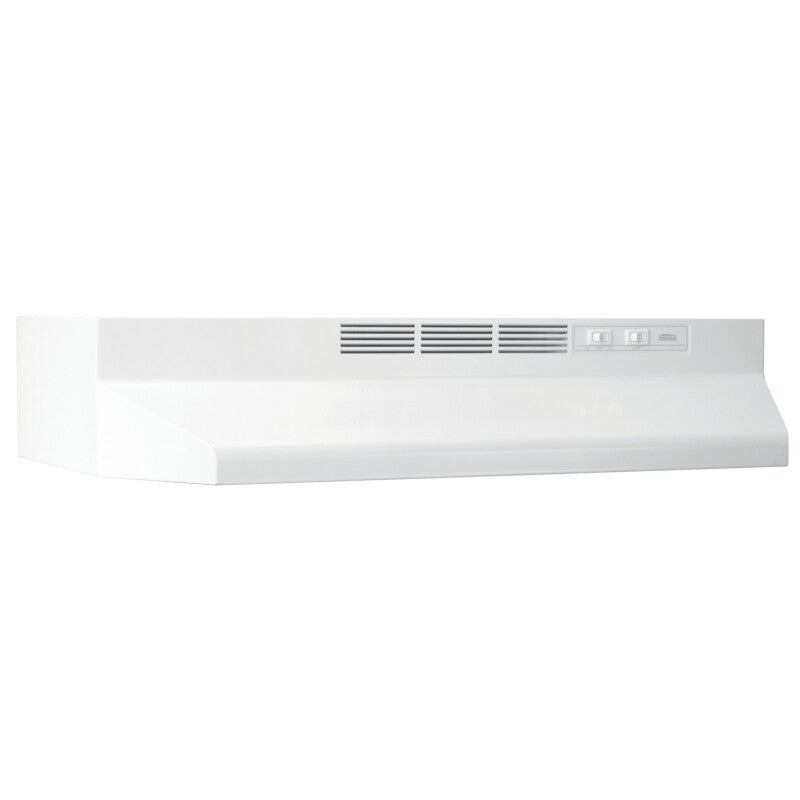 Broan 412401 BR-24in. WHITE DUCTFREE HOOD features a sleek design and 2-speed fan switch, perfect for your kitchen appliance needs.