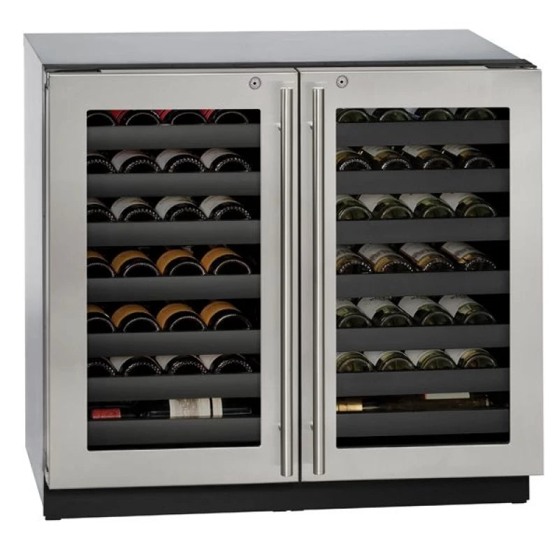 U-Line 3036WCWCS-13B UL-WINE CAPTAIN 36" SS LOCKING DOOR wine cooler showcasing spacious wine storage.