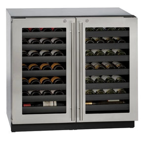 U-Line 3036WCWCS-13B UL-WINE CAPTAIN 36" SS LOCKING DOOR wine cooler showcasing spacious wine storage.