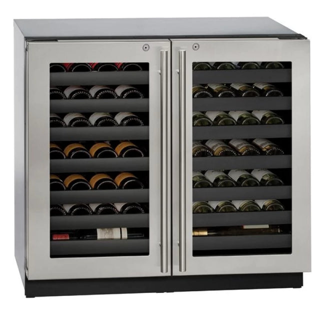 U-Line 3036WCWCS-13B UL-WINE CAPTAIN 36" SS LOCKING DOOR wine cooler showcasing spacious wine storage.