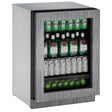 U-Line 2224RGLINT-00B UL-REFRIGERATOR 24" GLAS DOOR INTEG with beverages and fresh limes, premium appliance for open box appliances.
