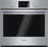 Bosch HBL5451UC BO-500 SER 30IN SINGLE WALL OVEN SS featuring stylish metal knobs and sleek stainless steel design.