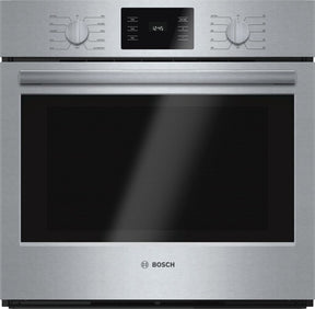 Bosch HBL5451UC BO-500 SER 30IN SINGLE WALL OVEN SS featuring stylish metal knobs and sleek stainless steel design.