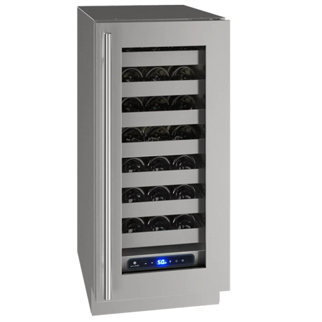 U-LINE UHWC515-SG51A 15 Inch Built-In Wine Storage with Convection Cooling, Full Extension Wine Racks, LED Lighting, Digital Touchpad Control, Stainless Steel Interior, 28 Bottle 2.9 Cu. Ft Capacity.