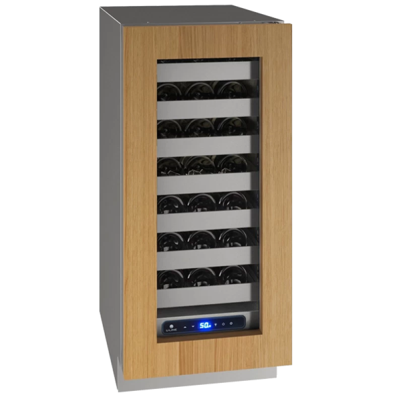 U-Line UHWC515-IG01A UL-WINE CAPTAIN 15" REV HINGE INTR 115V wine cooler with wooden finish and adjustable shelves