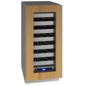 U-Line UHWC515-IG01A UL-WINE CAPTAIN 15" REV HINGE INTR 115V wine cooler with wooden finish and adjustable shelves