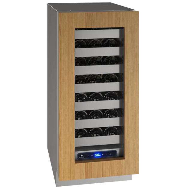 U-Line UHWC515-IG01A UL-WINE CAPTAIN 15" REV HINGE INTR 115V wine cooler with wooden finish and adjustable shelves