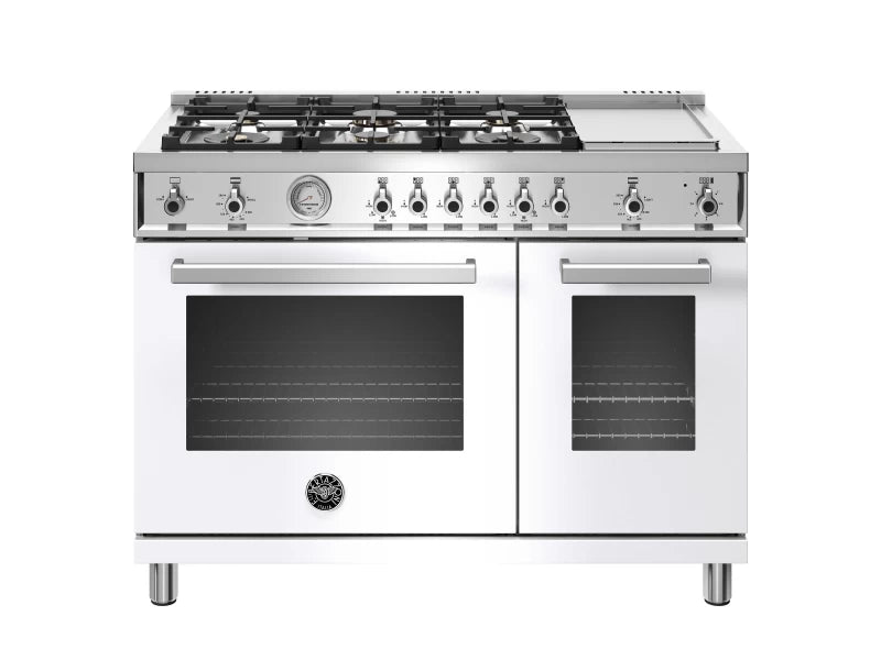 Bertazzoni PROF486GGASBIT 48" Professional Series All Gas Range, Six Burners, Electric Griddle, White.