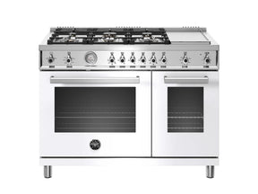 Bertazzoni PROF486GGASBIT 48" Professional Series All Gas Range, Six Burners, Electric Griddle, White.