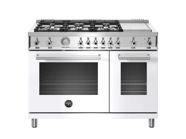 Bertazzoni PROF486GGASBIT 48" Professional Series All Gas Range, Six Burners, Electric Griddle, White.