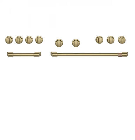 Cafe CXPR8HKPTCG 48 Inch Handle & Knob Set for Pro Range and Rangetop: Brushed Brass with high-quality finish for appliances.