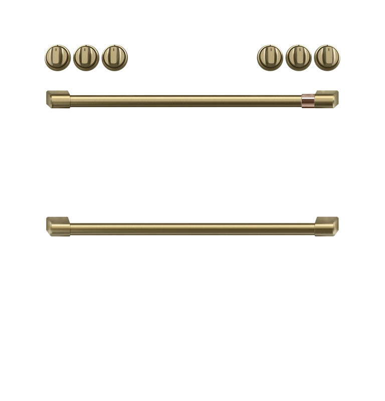 Cafe CXFCGHKPMCG Range Handle and Knob Kit in Brushed Brass with elegant finish.