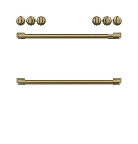 Cafe CXFCGHKPMCG Range Handle and Knob Kit in Brushed Brass with elegant finish.