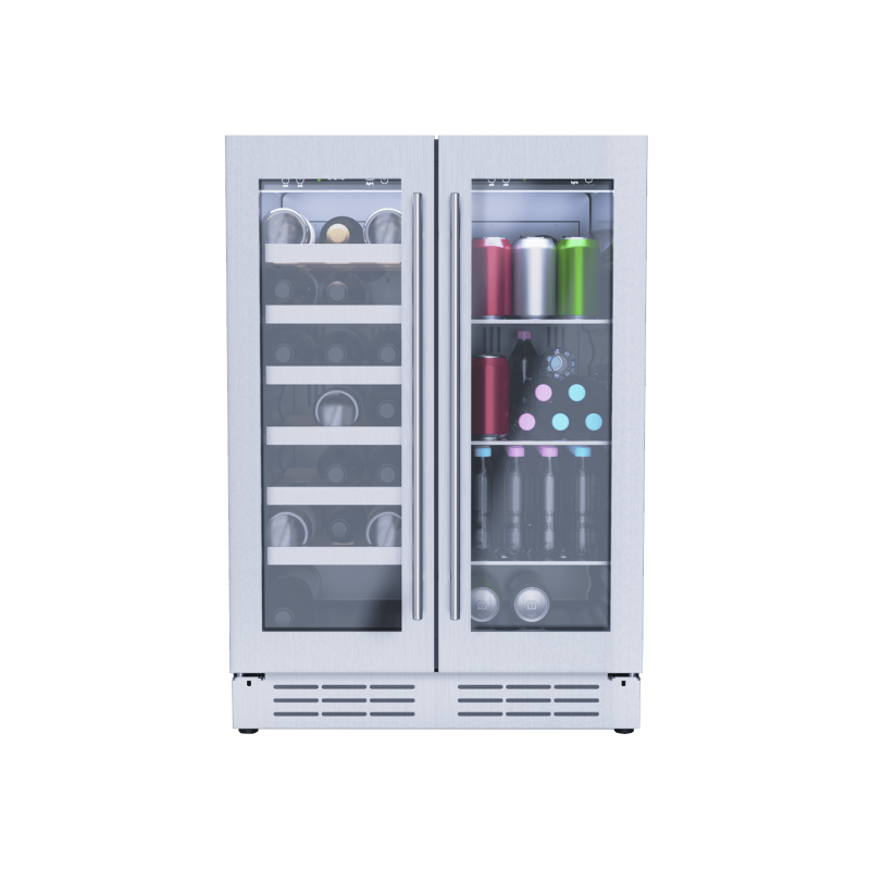 ELICA EBF52SS1 24 Inch Freestanding/Built-In Dual Zone Beverage Center with 4.8 Cu. Ft. Capacity, 21 Bottles, 60 Cans, 9 Shelves