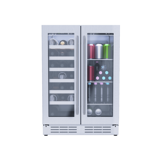 ELICA EBF52SS1 24 Inch Freestanding/Built-In Dual Zone Beverage Center with 4.8 Cu. Ft. Capacity, 21 Bottles, 60 Cans, 9 Shelves