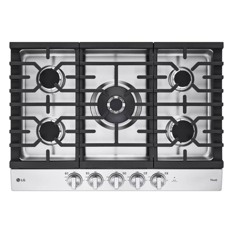 LG CBGJ3027S 30" Smart Gas Cooktop with Ultraheat 22K BTU Dual Burner and LED Knobs for premium kitchen appliance options.