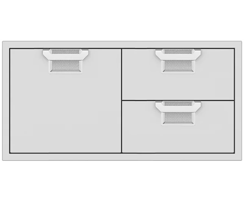 Hestan Aspire AESDR42 42 Inch Double Drawer and Single Storage Door Combo for outdoor kitchen organization and style.
