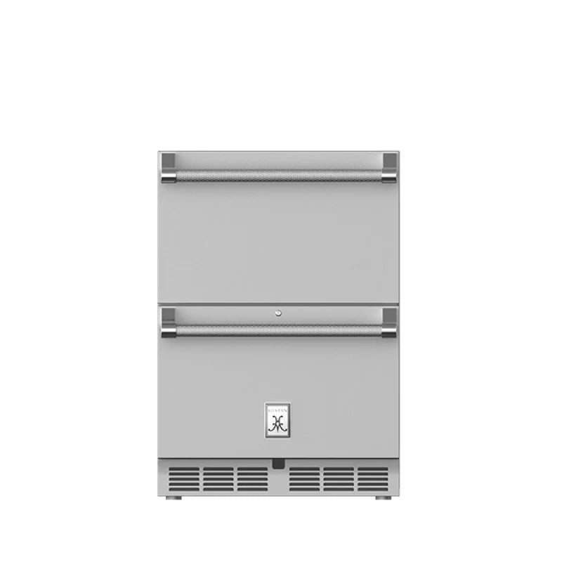 Hestan GRFR24 Outdoor Refrigerator and Freezer Drawer with 5.2 cu. ft. Storage Capacity, LED Lighting, Digital Temperature Display, and UL Certified: Stainless Steel.