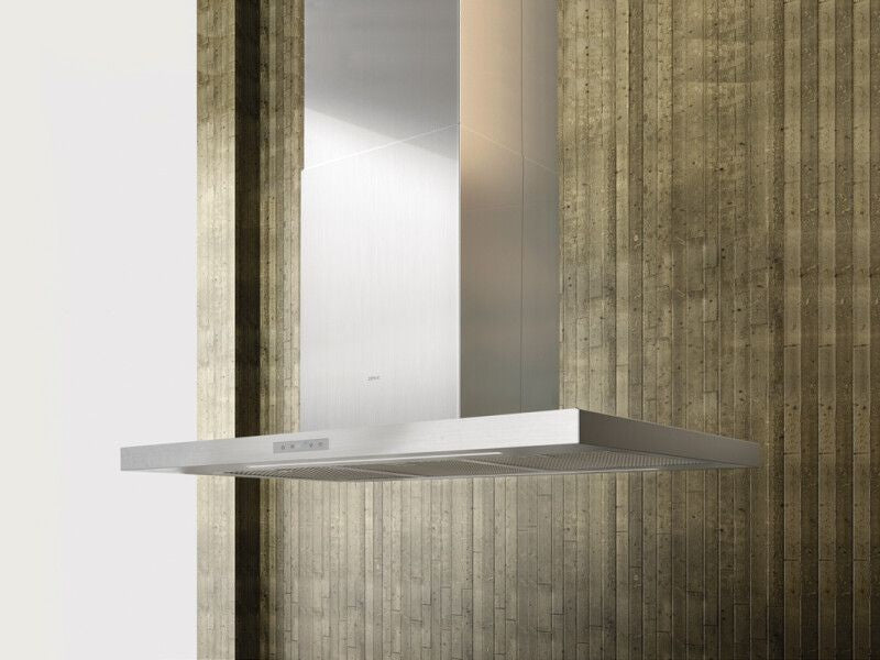 Zephyr Arc Duo Collection ADLM90BSX 36 Inch Island Mount Chimney Range Hood with Blower Options, Tri-Level LED Lighting, Touch Controls, Wireless Remote Control and Convertible to Recirculating with K