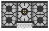 HESTAN KGC36 36" PROFESSIONAL GAS COOKTOP- missing grate with five burners and stainless steel surface.