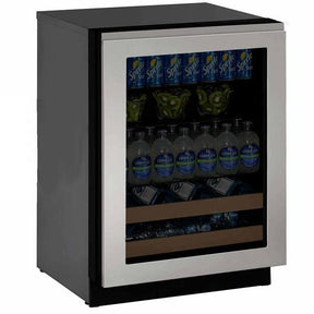 U-Line ULASHP24FRAME UL-STAINLESS HANDLELESS PANEL 24" FRAME with a sleek design for beverage storage.