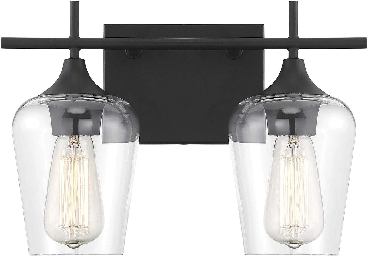 Savoy House 8-4030-2-BK - Octave 2-Light Bathroom Vanity Light in Black with modern design and glass shades.