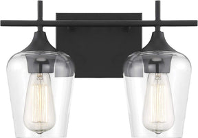 Savoy House 8-4030-2-BK - Octave 2-Light Bathroom Vanity Light in Black with modern design and glass shades.