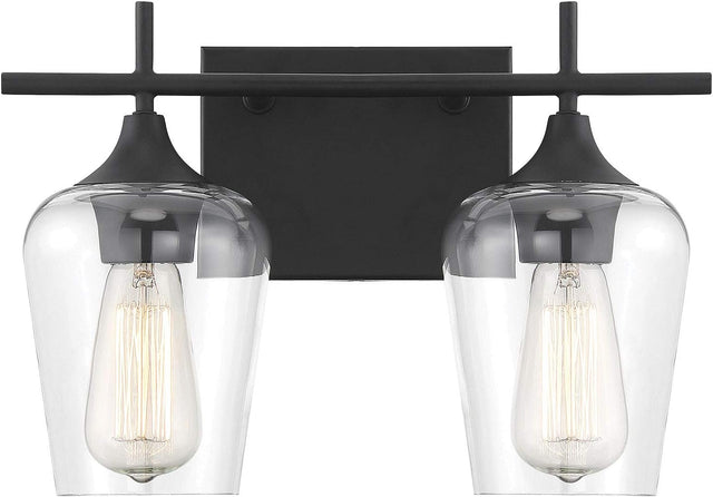 Savoy House 8-4030-2-BK - Octave 2-Light Bathroom Vanity Light in Black with modern design and glass shades.