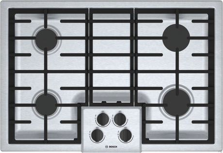 Bosch NGM5056UC BO-30" GAS COOKTOP 4 BURNERS SS featuring sleek stainless steel design and high-efficiency burners.
