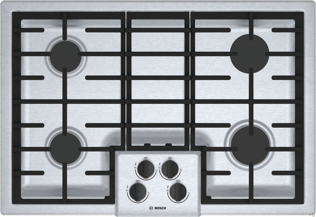 Bosch NGM5056UC BO-30" GAS COOKTOP 4 BURNERS SS featuring sleek stainless steel design and high-efficiency burners.