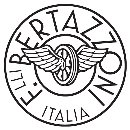 Bertazzoni logo featuring wings and a wheel representing Italian craftsmanship.