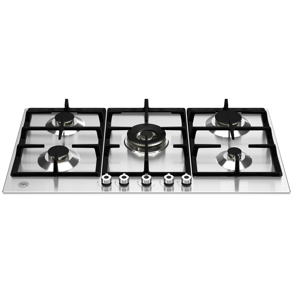 Bertazzoni PROF365CTXV BZ-36" FRONT CONTROL GAS CKTP 5 BURNERS on a stainless steel surface with black grates.