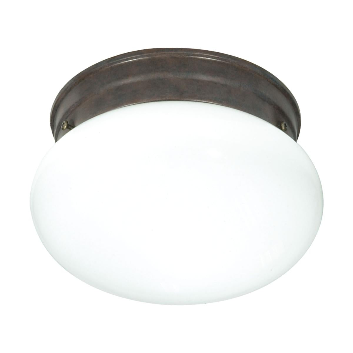 Nuvo Lighting SF76-600 - 1 Light - 8" Flush with White Glass - Old Bronze Finish in a modern interior setting.