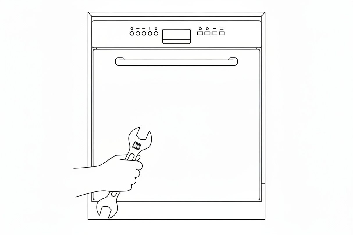 add to the left of the dishwasher a line art pic of a hand holding a wrench