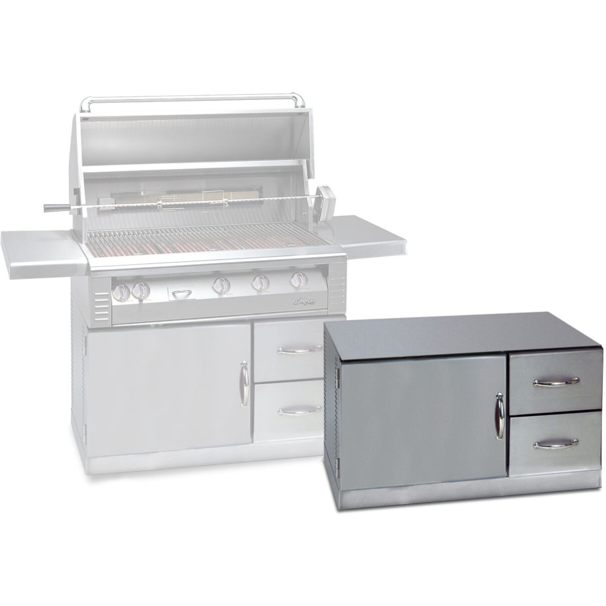 Alfresco ARXE-42C AL-BUILT-IN UNDER GRILL REF ON 42" CART with built-in grill outdoor appliances.