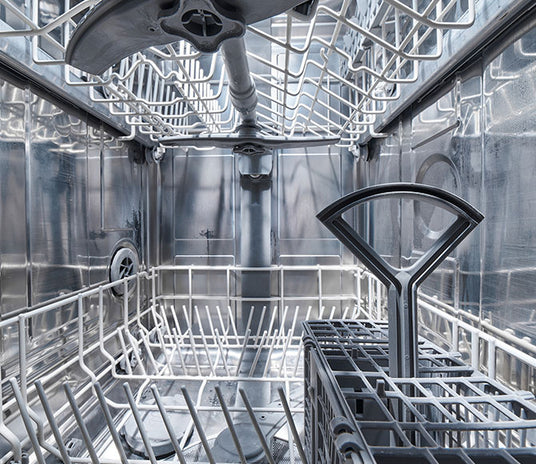Interior view of a 24in dishwasher, perfect for appliance liquidation and discounted premium appliances.