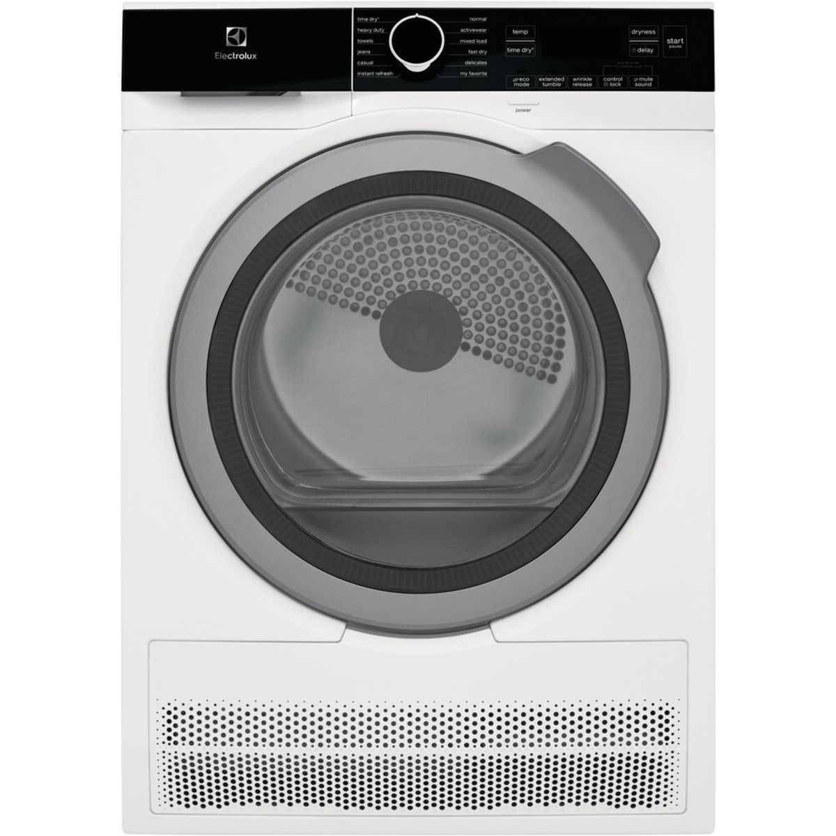 Electrolux ELFE4222AW - 24" 4.0 Cu. Ft. Compact Ventless Front Load Electric Dryer – White on display for appliance liquidation.