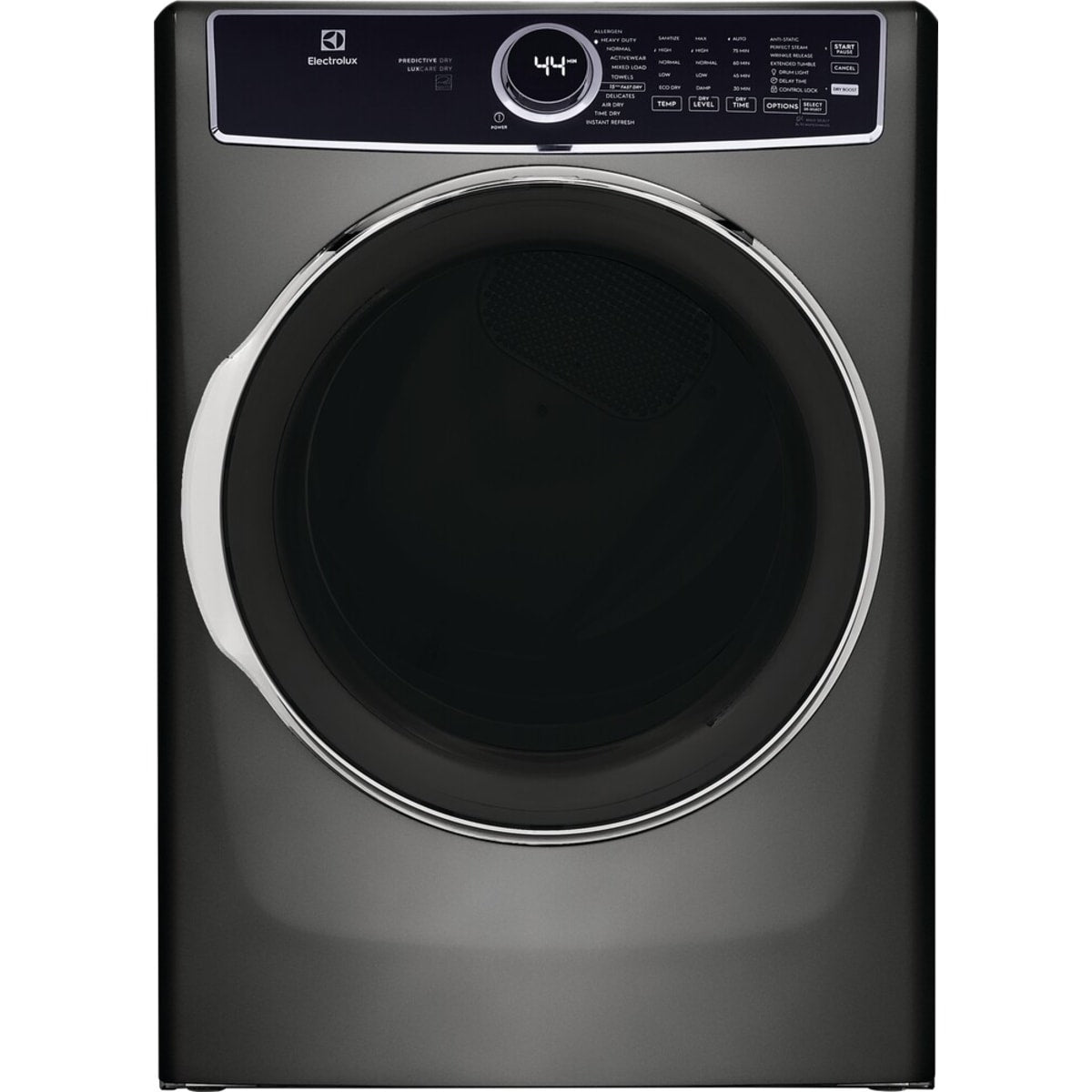 Electrolux ELFG7637AT 8.0 Cu. Ft. Front Load Gas Dryer TITANIUM with sleek design and advanced moisture sensing technology.