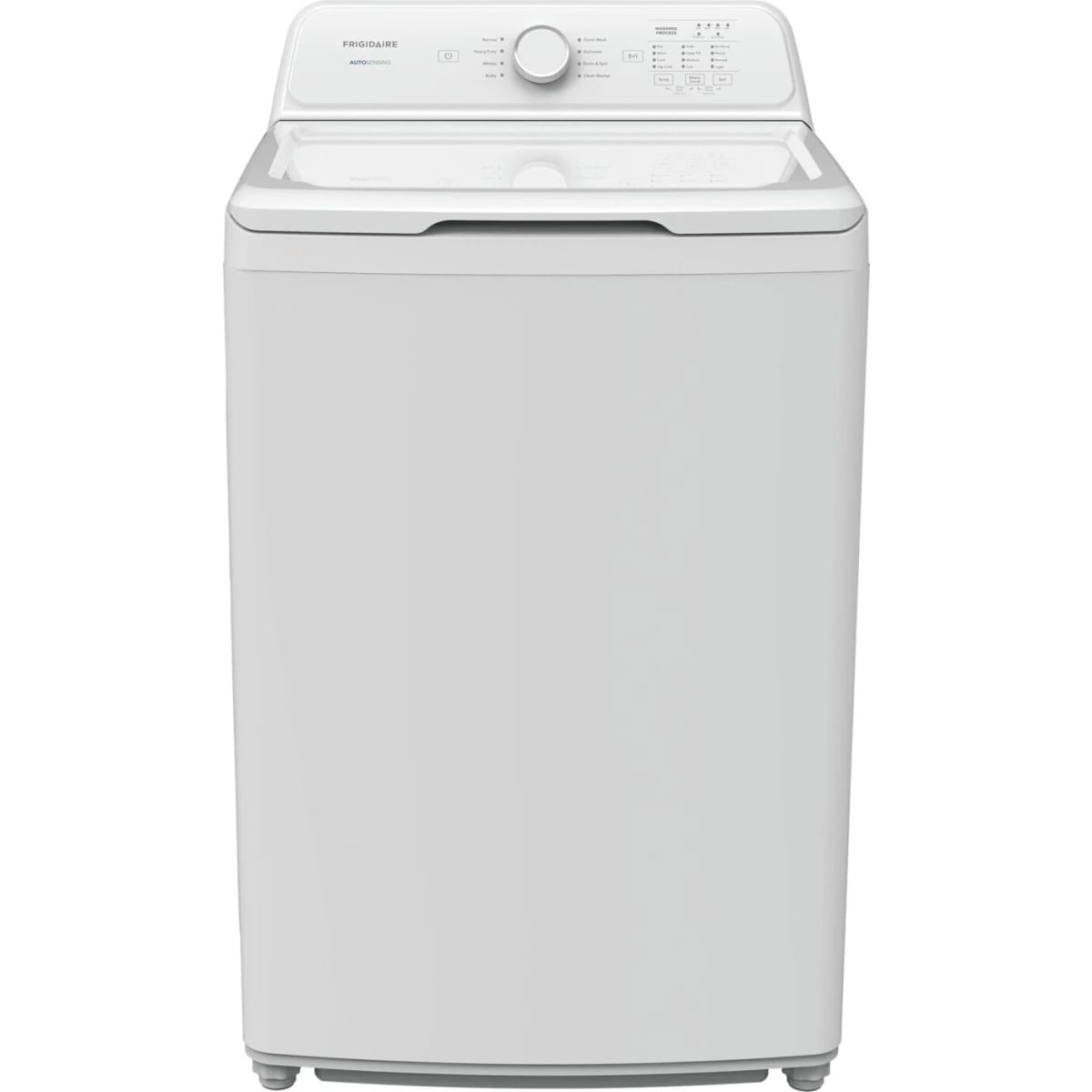 Frigidaire FLVW7000AW 25 Inch Top Load Washer with 4.1 cu ft Capacity, 8 Wash Cycles, Auto Sensing, 4 Wash Options, 4 Temperature Settings, Child Lock, and UL Listed.