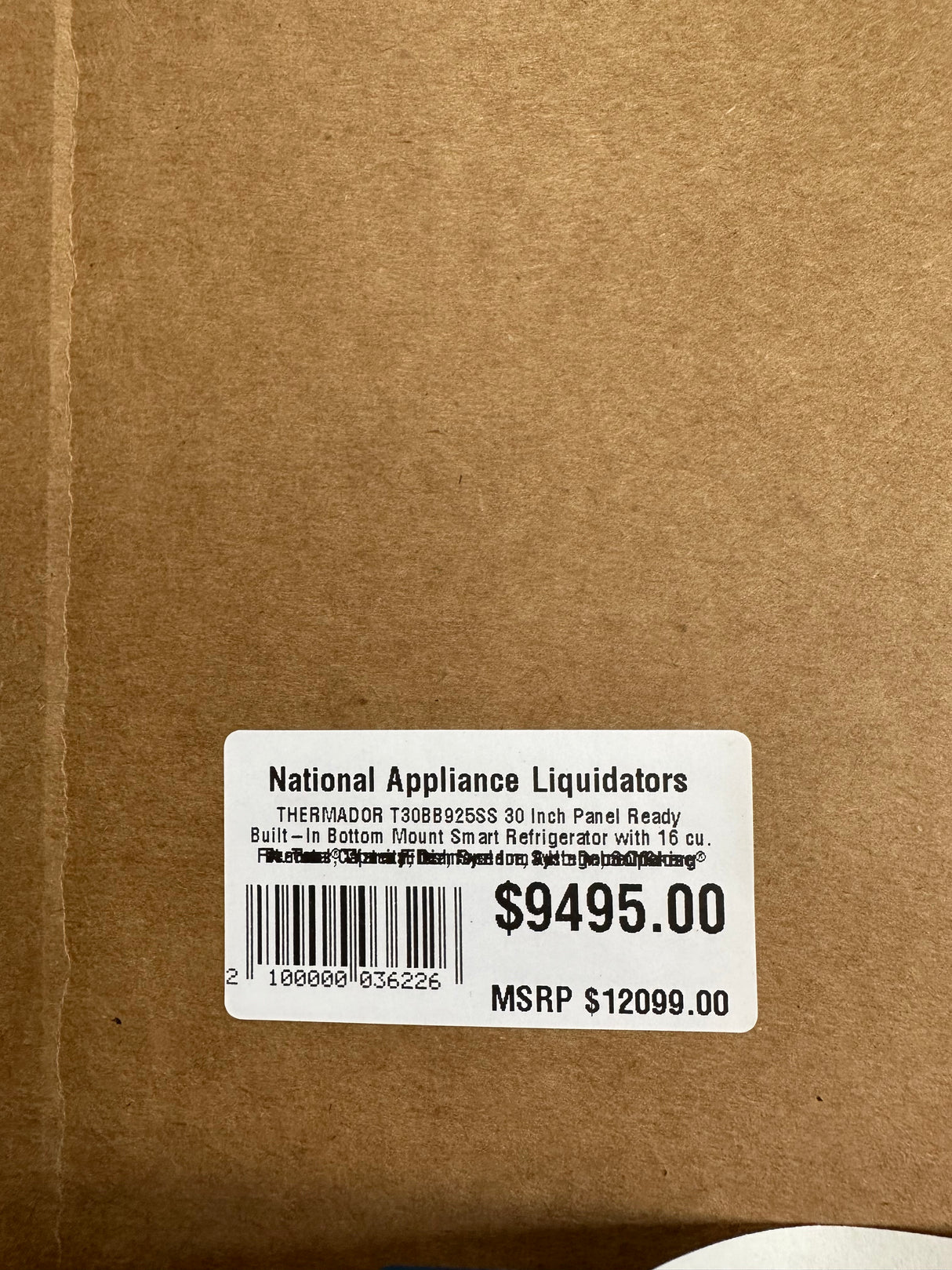 Built-in bottom mount refrigerator from National Appliance Liquidators, discounted from MSRP, ideal for appliance liquidation.
